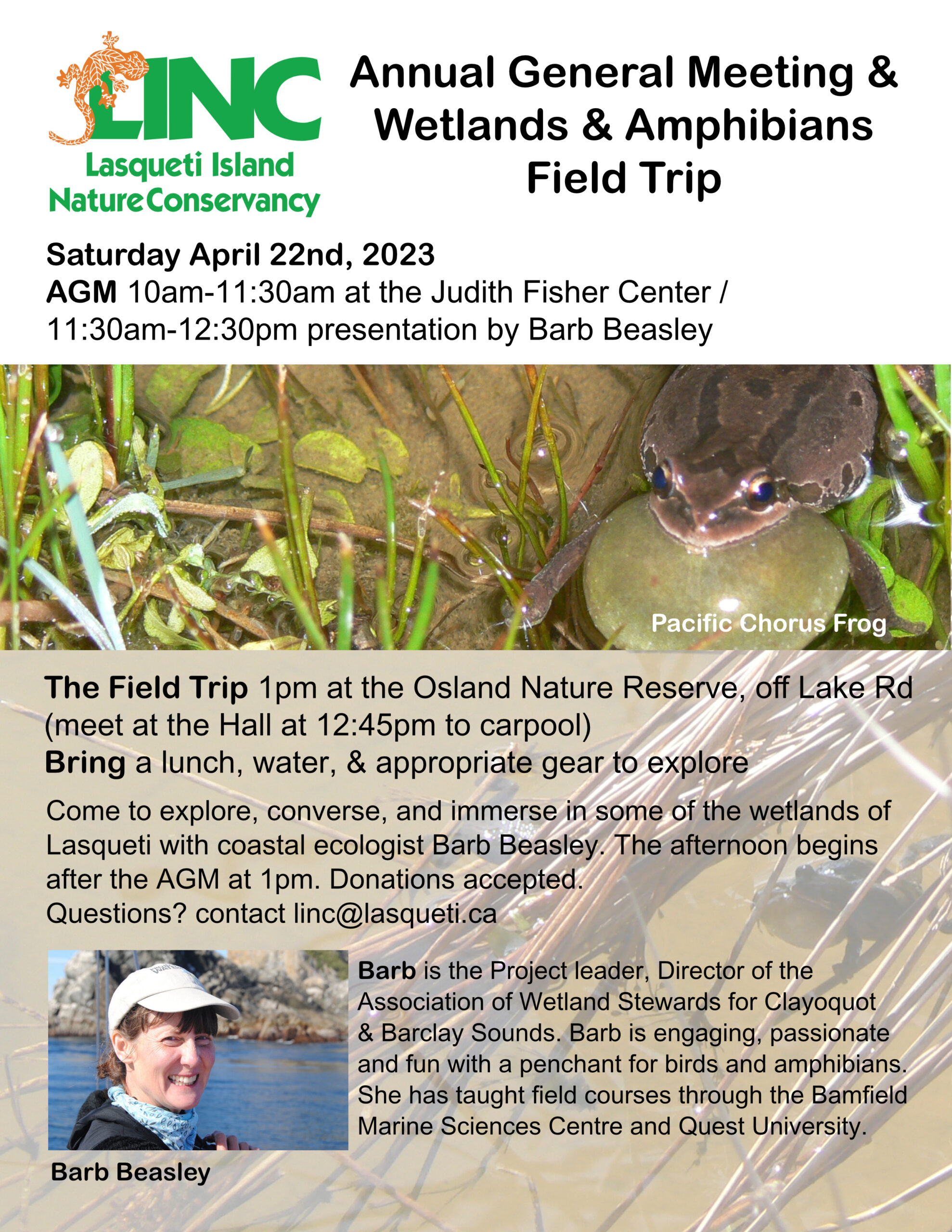 April 22nd – Annual General Meeting and Wetlands & Amphibians Field Trip